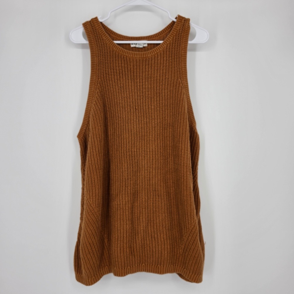 Ava & Viv Sweater Tank Top 2X Rust Brown Boho Chunky Knit Sleeveless 100% Cotton